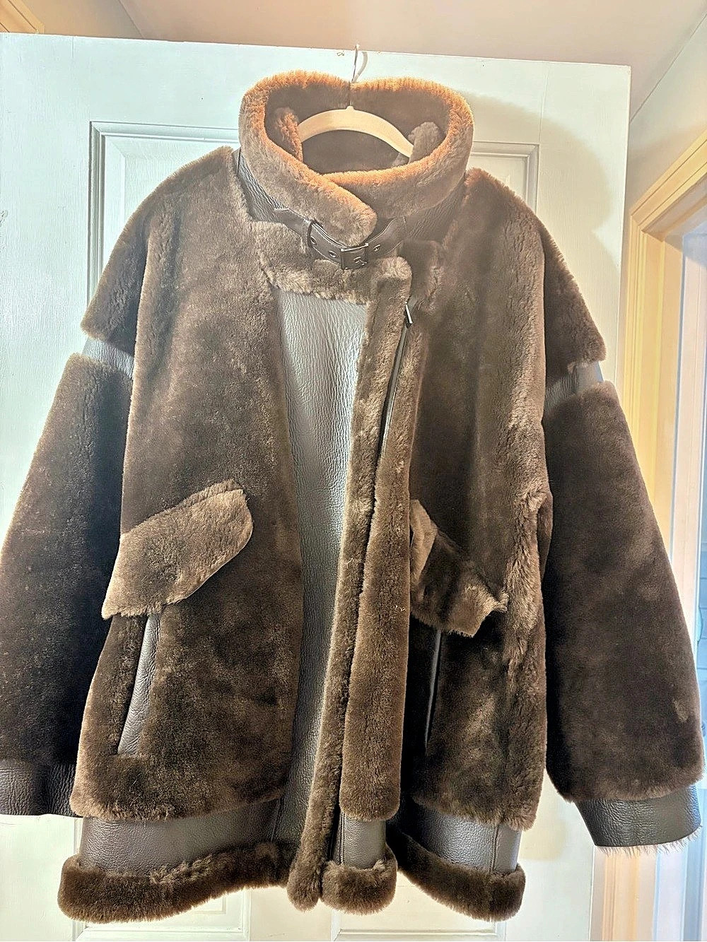 Dawn Levy Leather Shearling Coat in Brown Medium Like New